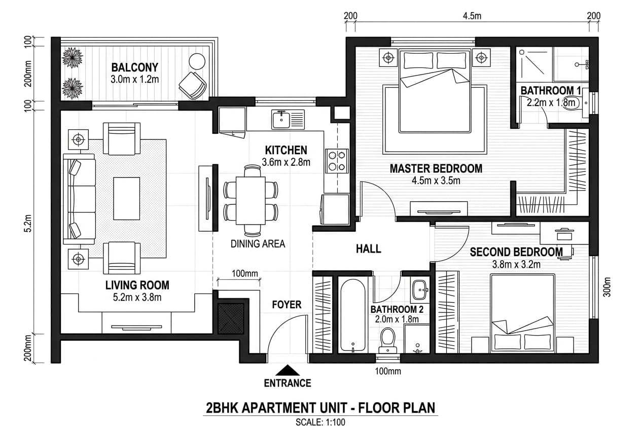 2 BHK Floor Plan